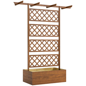 Jardinière Surélevée avec treillis et Barres de Toit, bac à fleurs, lit surélevé Trous de Drainage, tissu non tissé, pour plantes grimpantes, légumes, extérieur, bois massif, bois naturel