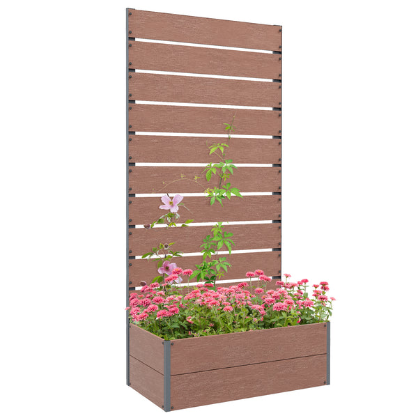Jardinière avec treillis, bac à fleurs, lit surélevé, pour plantes grimpantes, légumes, fleurs, intérieur et extérieur, cour jardin balcon, 72 x 38 x 150 cm, marron clair