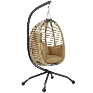 Fauteuil œuf Suspendu balancelle Pliante avec Coussin et Support Usage intérieur extérieur métal corde en polypropylène dim. 110L x 100l x 188H cm beige