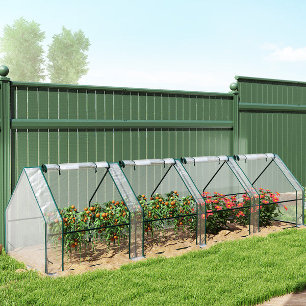 Mini Serre de Jardin mini serre tunnel 360L x 90l x 90H cm toit pointu Acier PE Haute densité 140 g/m² Anti-UV fenêtres avec Zip enroulables Transparent