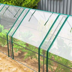 Mini Serre de Jardin mini serre tunnel 360L x 90l x 90H cm toit pointu Acier PE Haute densité 140 g/m² Anti-UV fenêtres avec Zip enroulables Transparent