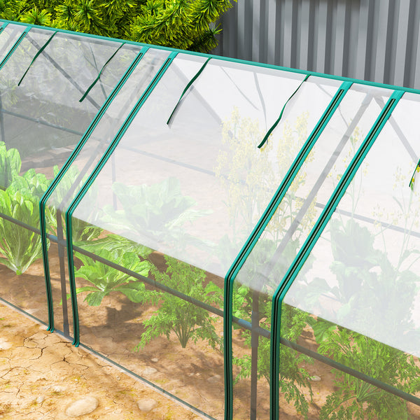 Mini Serre de Jardin mini serre tunnel 360L x 90l x 90H cm toit pointu Acier PE Haute densité 140 g/m² Anti-UV fenêtres avec Zip enroulables Transparent