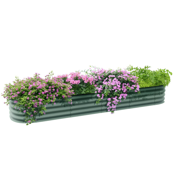 Jardinière surélevée carré potager de jardin en acier modulable pour légumes, plantes, fleurs, dim. 240 x 62 x 30cm, vert