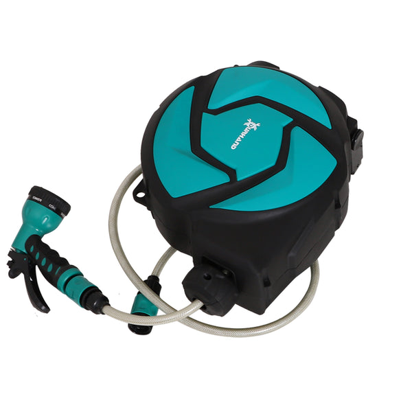 Dévidoir Mural Enrouleur Automatique pivotant 180° Tuyau 10 + 1 m avec Lance arrosage Support Mural intégré Turquoise Noir