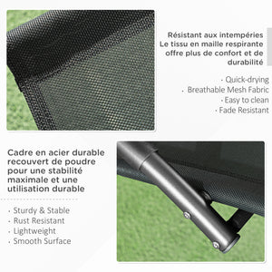 Chaise longue à bascule, transat de jardin ergonomique, bain de soleil, avec tétière, rocking chair, textilène, utilisation extérieure intérieure, noir