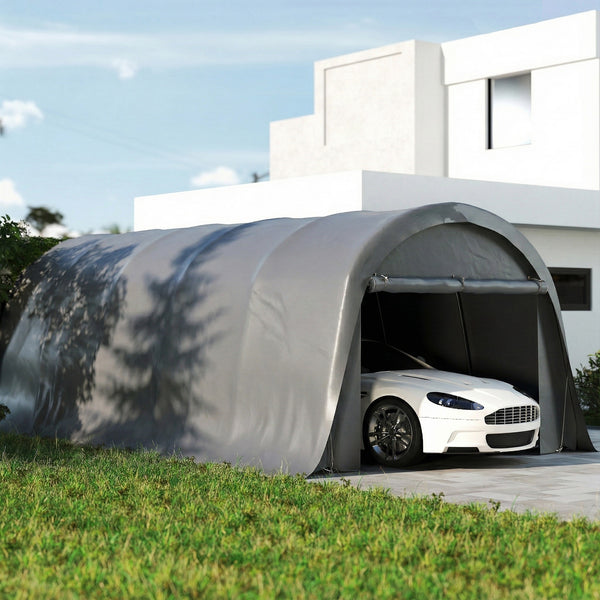 Carport tente de garage 3,6 x 7,2 m, abri voiture extérieur, tente de stockage avec parois latérales amovibles et Grande Porte Roulante, carport pour voiture, camion, bateau, gris foncé