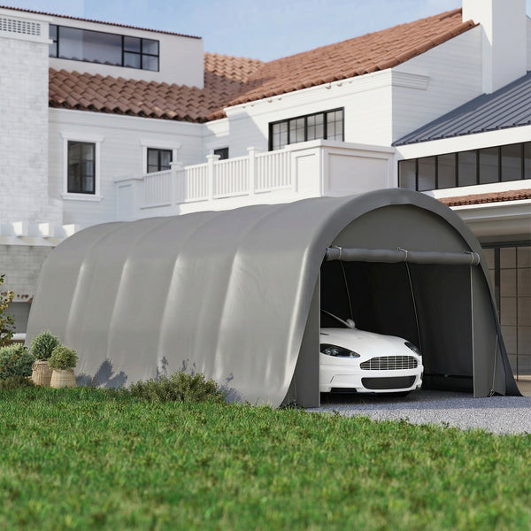 Carport tente de garage 3,6 x 7,2 m, abri voiture extérieur, tente de stockage avec parois latérales amovibles et Grande Porte Roulante, carport pour voiture, camion, bateau, gris foncé