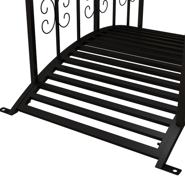 Pont de Jardin Pont en acier avec Garde-corps latéraux, Charge Maximale 120 KG, décoration de Jardin pour Jardin, Étang, Ruisseau, 119 x 67 x 70 cm, noir