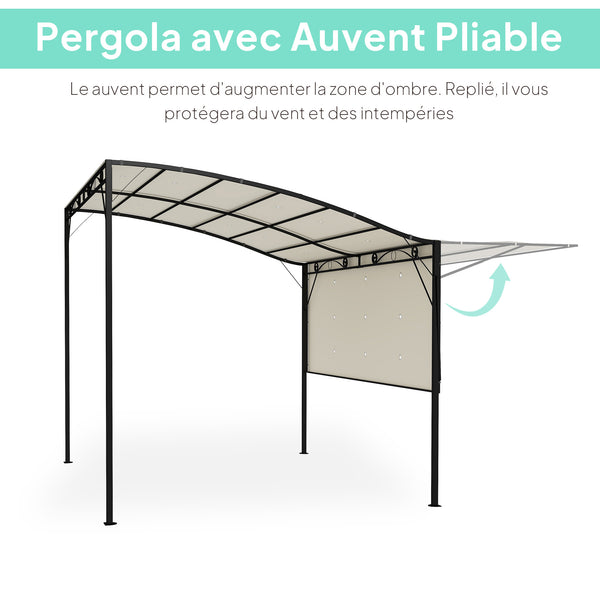 Pergola tonnelle de jardin avec auvent réglable acier polyester haute densité crème
