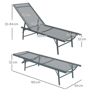 Lot de 2 bain de soleil, chaise longue pliante en textilène, transat jardin extérieur inclinable de plage, relax, camping, piscine, terrasse, 54 x 164 x 84 cm, gris clair