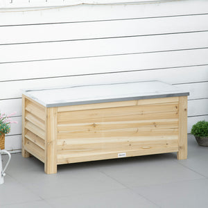 Coffre de jardin en bois et couvercle en métal galvanisé 155L avec vérins - 110 x 50 x 50 cm bois naturel