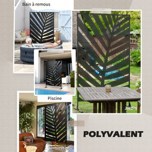 Paravent séparateur de jardin cloison de séparation 3 panneaux décoratifs extérieur à motif végétal en acier - 122 x 45 x 198 cm noir