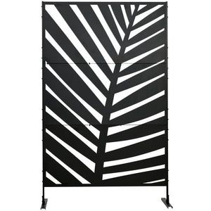 Paravent séparateur de jardin cloison de séparation 3 panneaux décoratifs extérieur à motif végétal en acier - 122 x 45 x 198 cm noir
