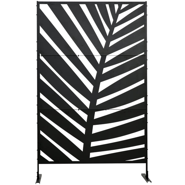 Paravent séparateur de jardin cloison de séparation 3 panneaux décoratifs extérieur à motif végétal en acier - 122 x 45 x 198 cm noir