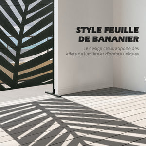 Paravent séparateur de jardin cloison de séparation 3 panneaux décoratifs extérieur à motif végétal en acier - 122 x 45 x 198 cm noir