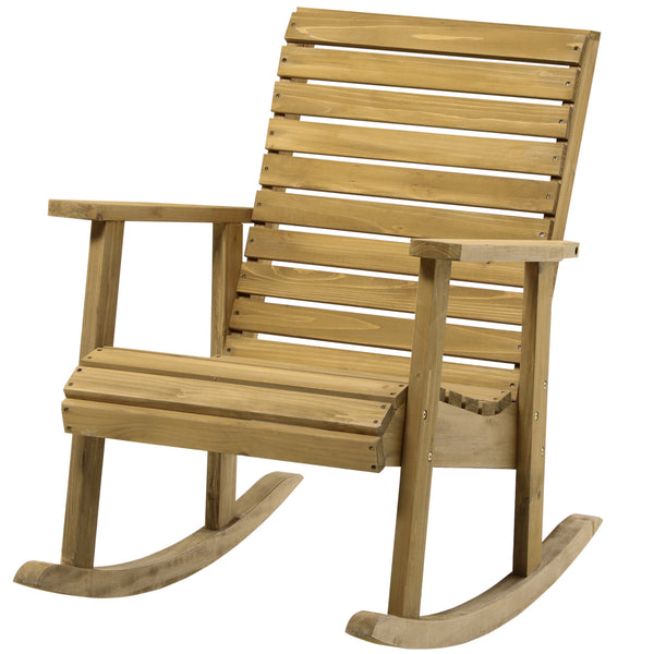 Fauteuil à bascule rocking chair d'extérieur jardin en bois massif - 64 x 86 x 85 cm marron