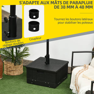 Pied de parasol base de lestage table d'appoint jardinière avec drainage roulettes et poignées PE et métal dim. 53L x 53l x 47H cm noir