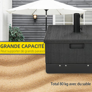 Pied de parasol base de lestage table d'appoint jardinière avec drainage roulettes et poignées PE et métal dim. 53L x 53l x 47H cm noir