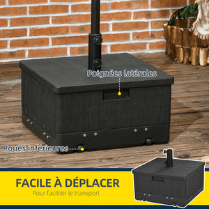 Pied de parasol base de lestage table d'appoint jardinière avec drainage roulettes et poignées PE et métal dim. 53L x 53l x 47H cm noir