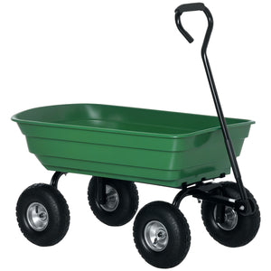 Chariot de jardin 100L charge 250 kg, 4 roues pneumatiques, poignée réglable, remorque à main pour extérieur cadre en acier vert