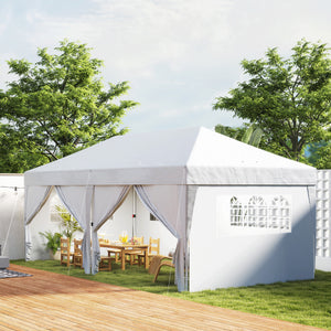 Tonnelle de jardin exterieur tonnelle pliante 3 x 6 m pop-up avec 6 parois latérales, trous de drainage, sac de transport inclus, barnum pliant pour camping festival mariage, blanc