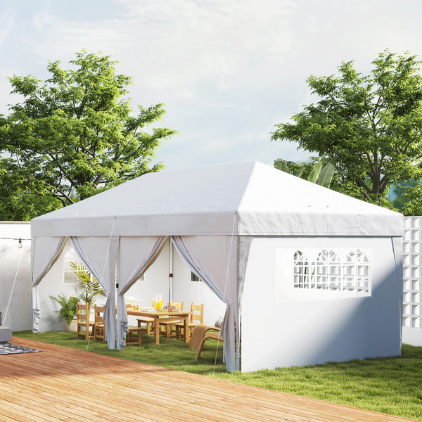 Tonnelle de jardin exterieur tonnelle pliante 3 x 6 m pop-up avec 6 parois latérales, trous de drainage, sac de transport inclus, barnum pliant pour camping festival mariage, blanc
