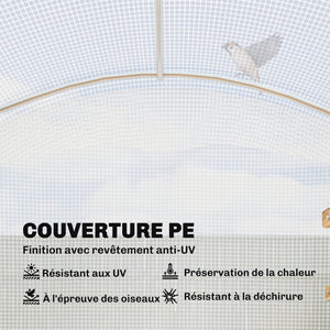 Serre tunnel de jardin 6m², serre de jardin tunnel 300x200x195cm bâche PE 220g/m², bords prolongés 50 cm, avec porte, pour extérieur, toutes saisons, légumes, fruits, fleurs, blanc