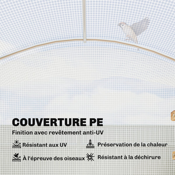Serre tunnel de jardin 6m², serre de jardin tunnel 300x200x195cm bâche PE 220g/m², bords prolongés 50 cm, avec porte, pour extérieur, toutes saisons, légumes, fruits, fleurs, blanc