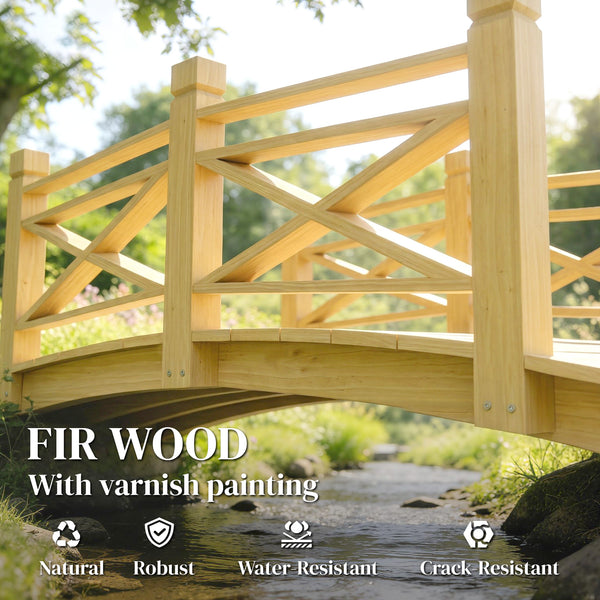 Pont de Jardin en Bois Carbonisé Arqué 1,74m - Passerelle avec Main Courante Sécurisée et Charge 200kg - Décoration Extérieure Traitée et Résistante, Naturel