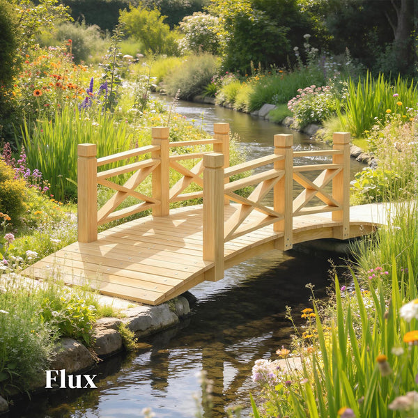 Pont de Jardin en Bois Carbonisé Arqué 1,74m - Passerelle avec Main Courante Sécurisée et Charge 200kg - Décoration Extérieure Traitée et Résistante, Naturel