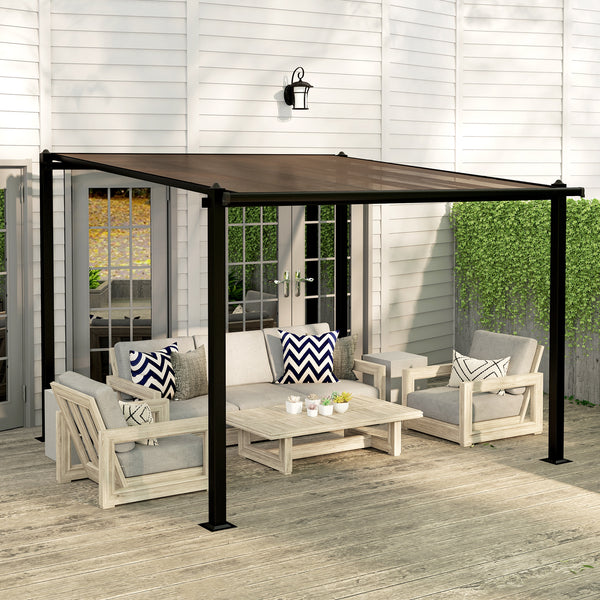 Pergola jardin extérieur en aluminium 3 x 3 m pergola adossée avec toit en polycarbonate imperméable, système de drainage, tonnelle de jardin abri soleil UPF30+ pour terrasse patio cour, gris