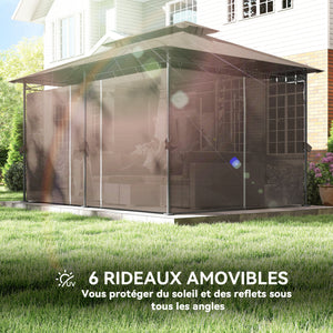 Tonnelle de jardin extérieur 3x4m, 6 colonnes en métal - pavillon de jardin avec double toit respirant - barnum 12 oeillets de drainage et abri solaire pour terrasse & événements, kaki