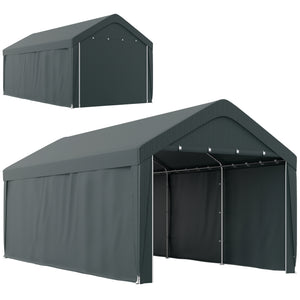 Carport tente de garage 3 x 6 m, abri voiture extérieur, tente de stockage avec parois latérales amovibles et 2 portes zippées enroulables, carport pour voiture, camion, bateau, gris foncé