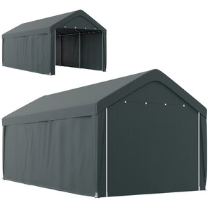 Carport tente de garage 3 x 6 m, abri voiture extérieur, tente de stockage avec parois latérales amovibles et 2 portes zippées enroulables, carport pour voiture, camion, bateau, gris foncé