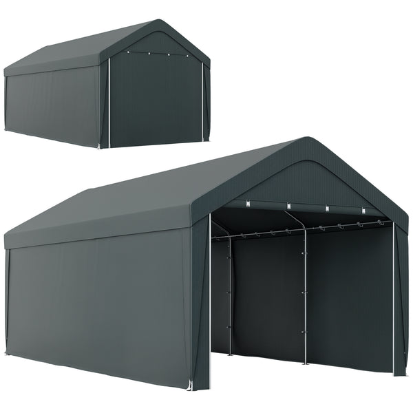 Carport tente de garage 3 x 6 m, abri voiture extérieur, tente de stockage avec parois latérales amovibles et 2 portes zippées enroulables, carport pour voiture, camion, bateau, gris foncé