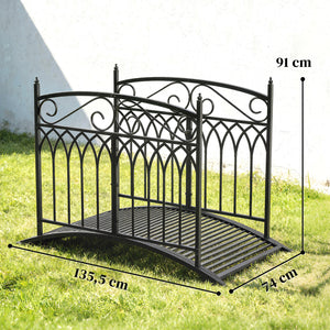 Pont de Jardin en Métal Style Baroque - Passerelle Décorative avec Garde-Corps 91cm et Charge 100kg - Pont d'Extérieur 135cm Antirouille pour Bassin Étang Ruisseau et Jardin Japonais, Noir