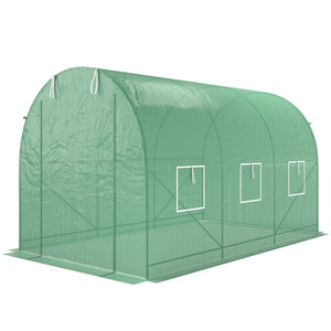 Serre de Jardin Tunnel Surface Sol 7m² 3,5L x 2l x 2H m châssis Tubulaire renforcé Porte zippée 6 fenêtres enroulables Vert