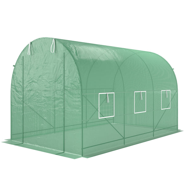Serre de Jardin Tunnel Surface Sol 7m² 3,5L x 2l x 2H m châssis Tubulaire renforcé Porte zippée 6 fenêtres enroulables Vert
