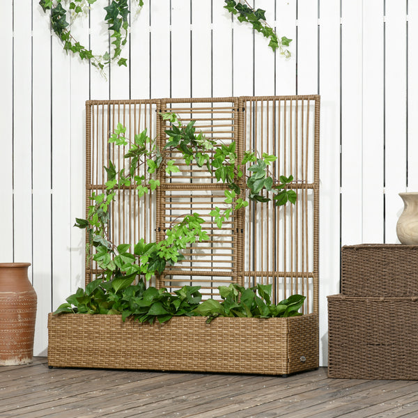 Jardinière avec treillis jardinière sur pied support pour plantes avec treillis bac à fleurs rectangulaire en résine tressée PE et acier dim. 103L x 29l x 103H cm marron