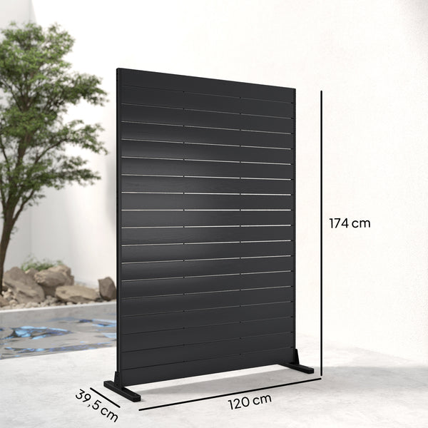 Écran de Confidentialité Extérieur, Panneau Décoratif HDPE avec Support et 6 Panneaux, 120 x 174 cm, Autoportant pour Extérieur, Balcon, Bureau, Noir