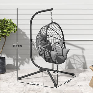 Fauteuil suspendu, fauteuil œuf suspendu, chaise hamac balançoire - panier pliable, coussin rembourré, poche, oreiller, chaise suspendue cocooning intérieur et extérieur, gris