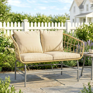 Canapé de Jardin 2 Places en Résine Tressée - Salon de Jardin Extérieur avec Coussins Épais Anti-glisse - Banquette de Balcon et Terrasse en Rotin Design pour Mobilier de Jardin, Marron