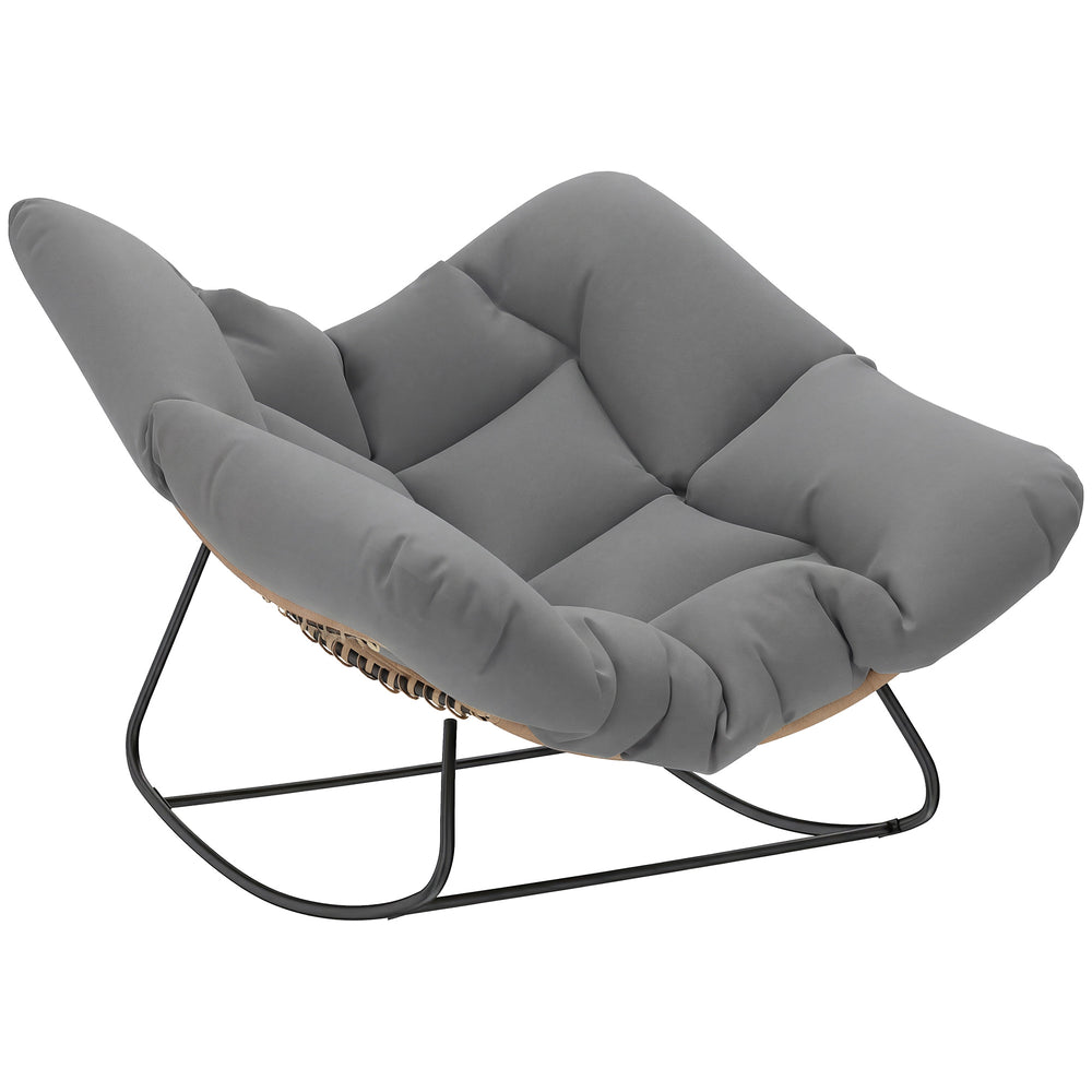 Fauteuil à bascule avec coussin résistant aux intempéries Fauteuil de jardin jusqu'à 120 kg fauteuil relax extérieur pour salon, jardin, pelouse, balcon, véranda Gris