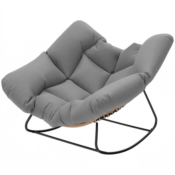 Fauteuil à bascule avec coussin résistant aux intempéries Fauteuil de jardin jusqu'à 120 kg fauteuil relax extérieur pour salon, jardin, pelouse, balcon, véranda Gris