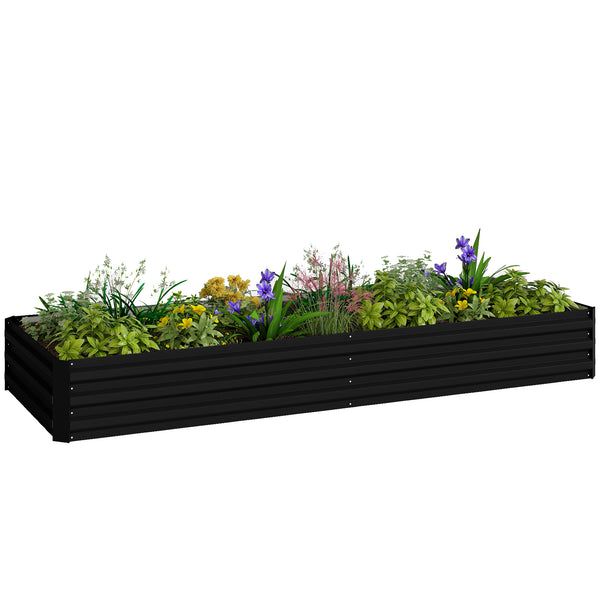 Carré Potager en Métal Modulable - Potager Surélevé 241x90,5x30cm en Acier Galvanisé - Jardinière Extérieur Anti-Rouille pour Légumes et Fleurs, Noir