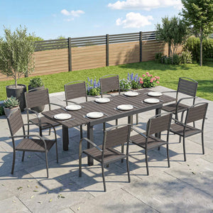 Salon de Jardin 8 Personnes - Table de Jardin Extensible 150-225cm avec Plateau Polybois et 8 Chaises - Ensemble Repas Extérieur en Aluminium pour Terrasse, Balcon et Véranda, Gris