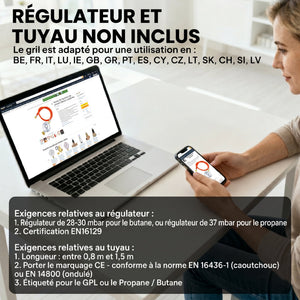 Plancha Gaz avec 3 brûleurs en Acier Inoxydable, 7,5 kW, Barbecue à Gaz avec Plaque Émaillée Résistante à Chaleur et Facile à Nettoyer, Barbecue de Table avec Grille de Réchauffage, Noir