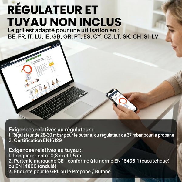 Plancha Gaz avec 3 brûleurs en Acier Inoxydable, 7,5 kW, Barbecue à Gaz avec Plaque Émaillée Résistante à Chaleur et Facile à Nettoyer, Barbecue de Table avec Grille de Réchauffage, Noir
