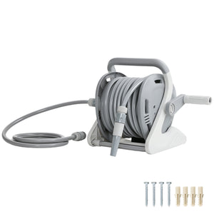 Enrouleur Tuyau Arrosage Mural 20+2 m x Ø 15 mm, Dévidoir de Tuyaux d'Eau Portable, Buse à 2 Modes, Manivelle, pour Pelouse, Garage, Lavage de Voiture et Arrosage, Gris