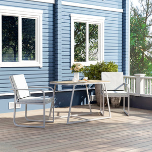 Salon de jardin extérieur 2 personnes, table de jardin extérieure avec 2 chaises, 4 coussins amovibles lavables, cadre en acier, table 72 cm, mobilier de jardin, terrasse, patio, gris